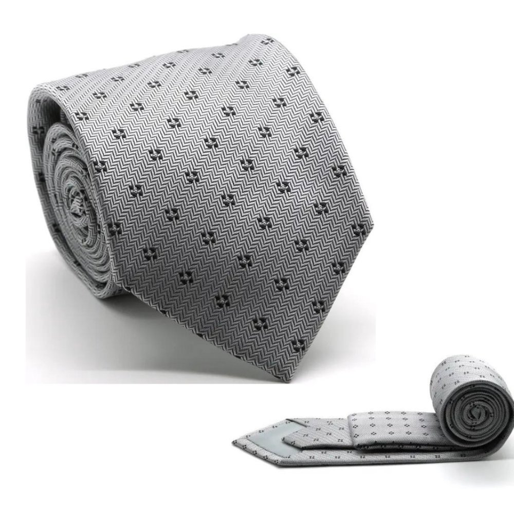 Dads Classic Grey Geometric Pattern Business Casual Necktie & Hanky Set